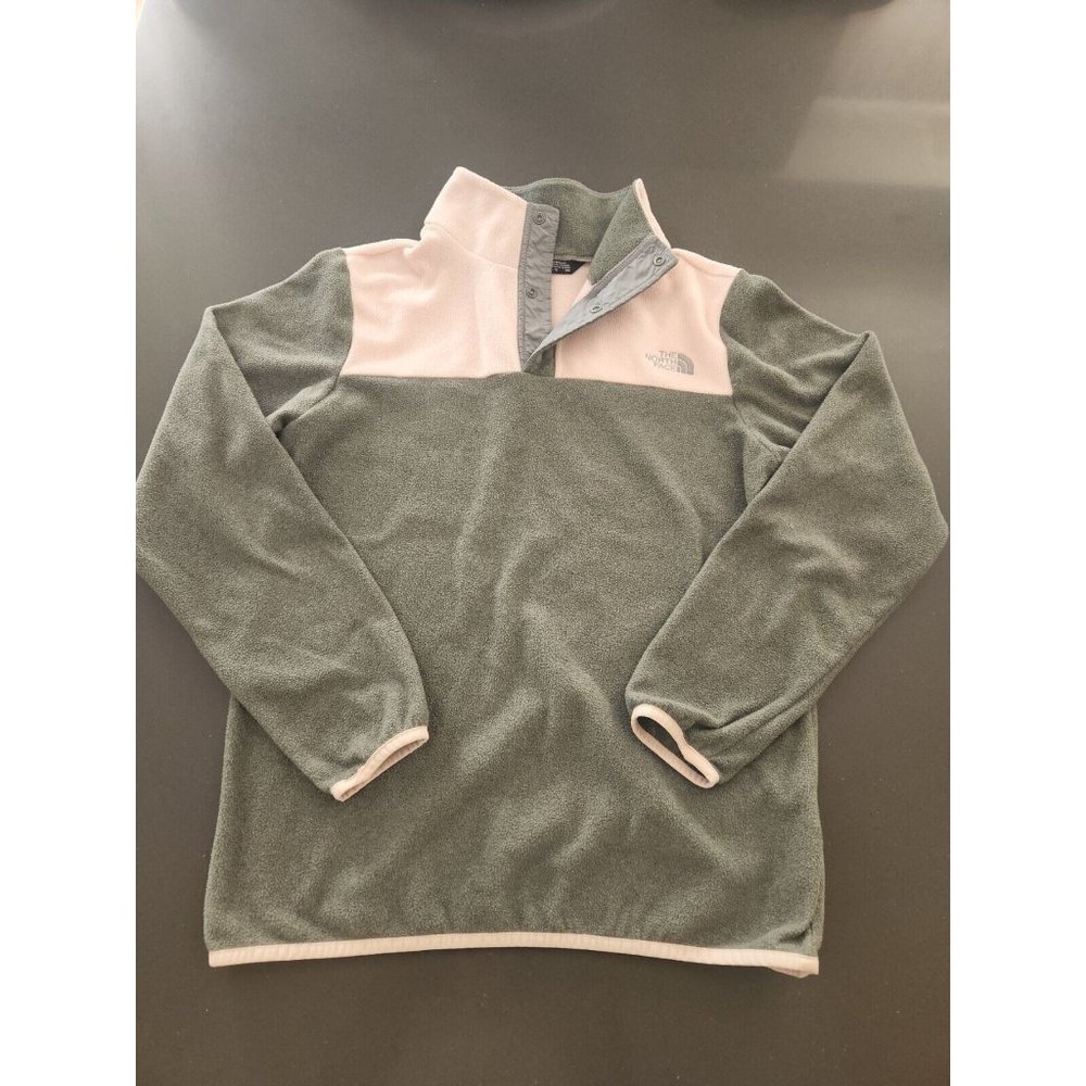 North Face Pink and Grey Color Block Girls Snap Closure Pull Over (Size XL)
